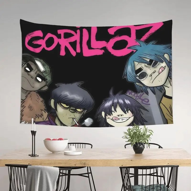 VIKAMA Street Fighter Rock Band Tapestry, Cartoon Character Graffiti-Style Soft Wallcovering, Music Room Background Decor