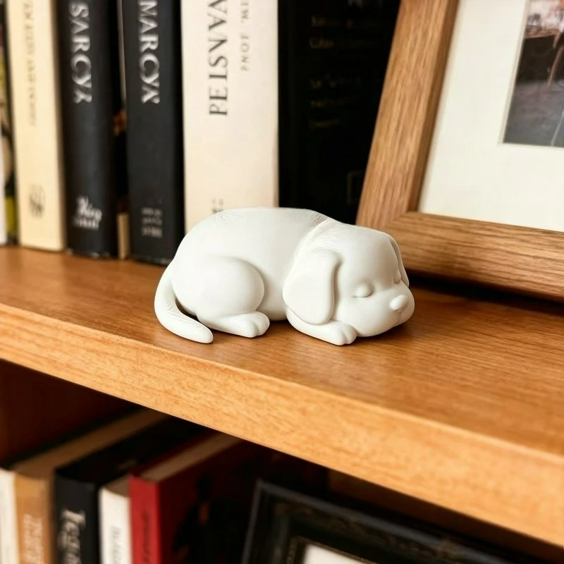 Sleeping Puppy Figurine,White Sleeping Dog Statue,3D Printed  Desktop Prop For Car Dashboard Bedroom Bookcase Table Home Decor