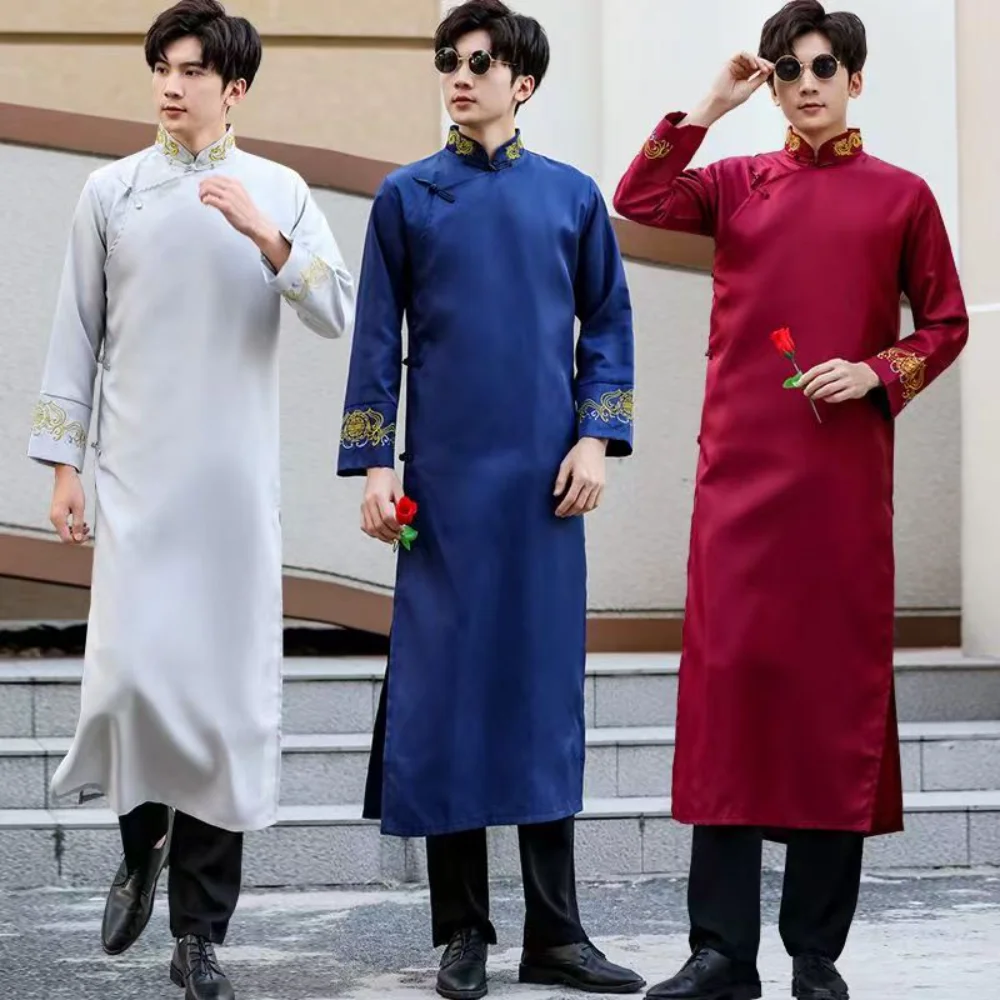 Rosso nero rosa abiti tradizionali cinesi di grandi dimensioni Tang Suit Men Robe Brother Costume Cross Talk Gown Cheongsam Weddin Dress