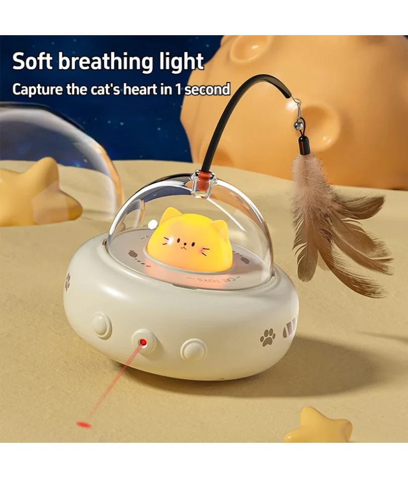 

Smart Teaser Cat Toy Electric UFO Cat Teaser Stick With Bell Training Pet Toys Replaceable Feather Interactive Cat Supplies