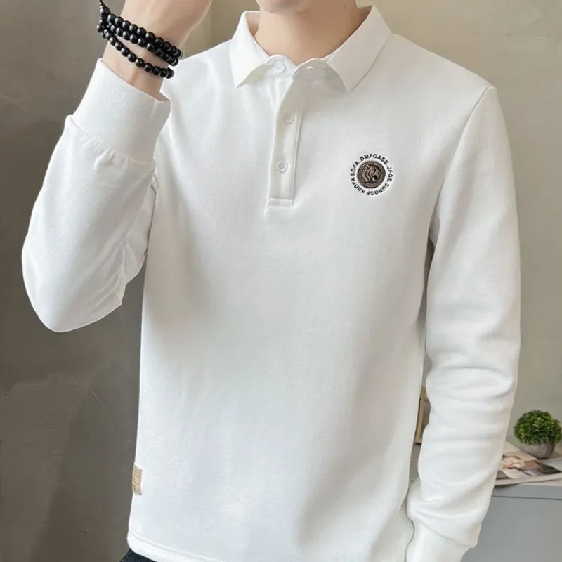 Business Polo T Shirt for Men Formal Long Sleeve Pullovers Baggy Man Sweatshirt Y2k Elegant New Harajuku Fashion With Collar Tee