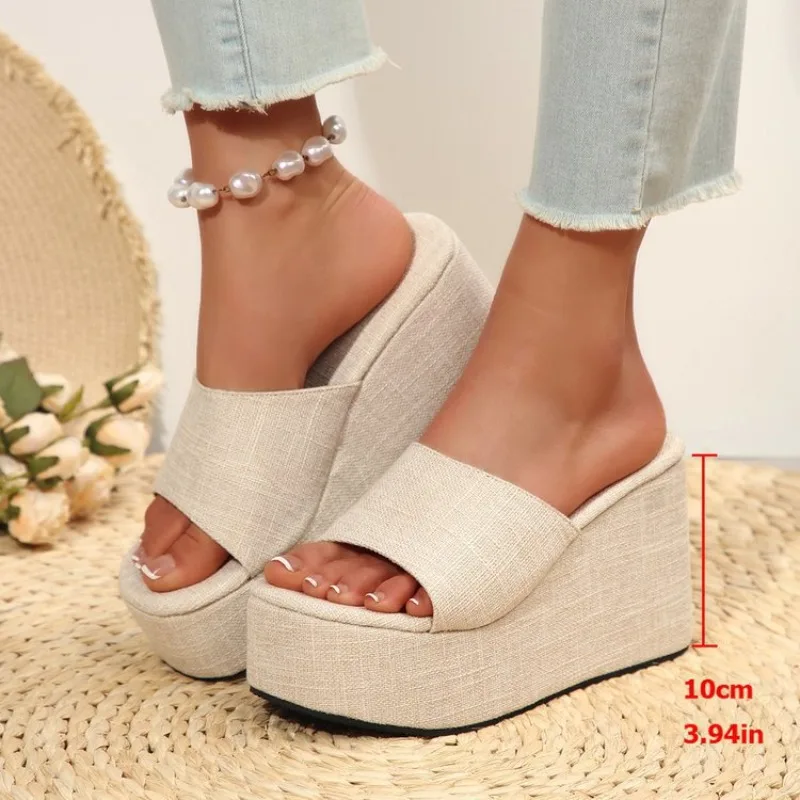 Women's Transparent PVC Peep Toe Slide Sandals 2026 Summer 10cm Wedge High Heels Slippers for Women Platform Casual Sandales view 5