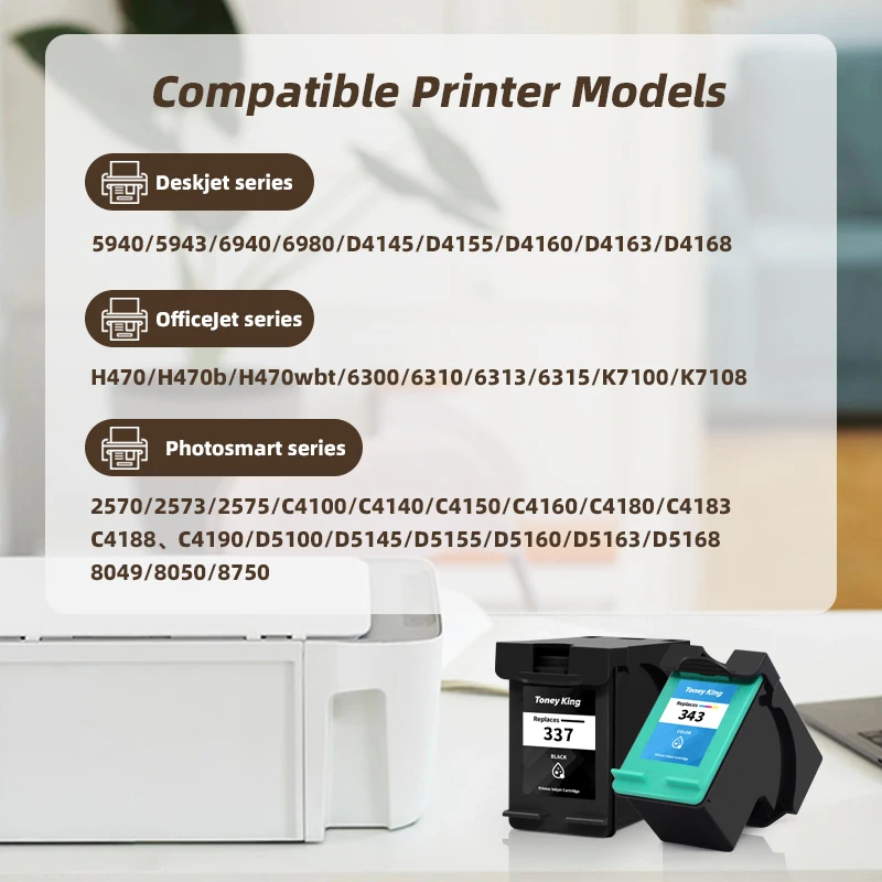 TONEY KING Compatible For HP337 343 Ink Cartridge For HP Photosmart 2575 8050 C4180 D5160 Deskjet 6940 D416 Cartridges 337XL