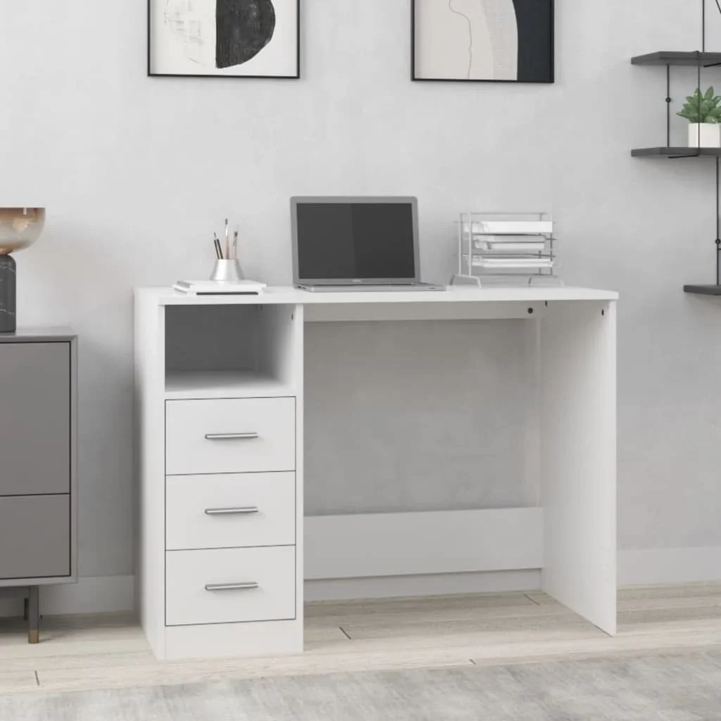 Büro mit Schubladen weiß 102x50x76 cm Engineering Holz nordischen Studiert isch PC Gamer Computer