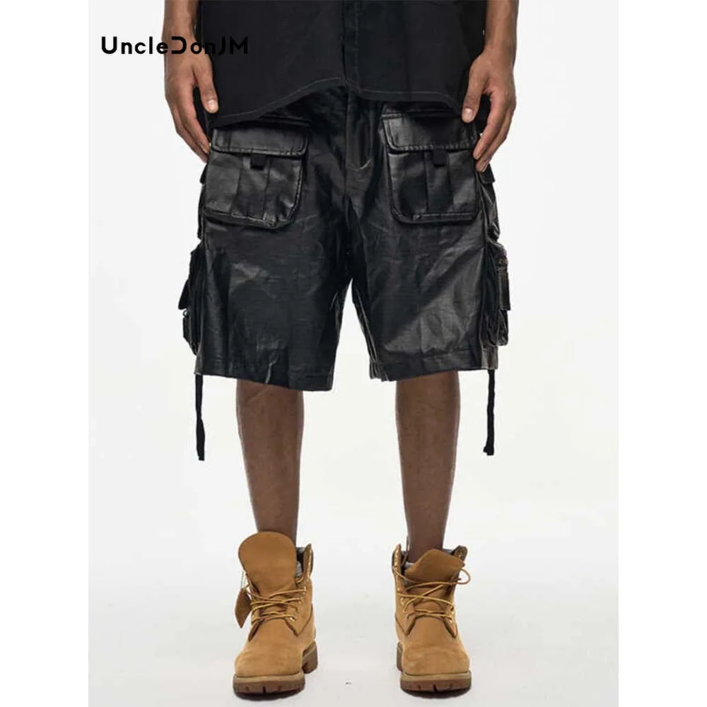 

Coated Zipper Multi-Pocket Men's Casual Loose Suspender Tactical Shorts Summer