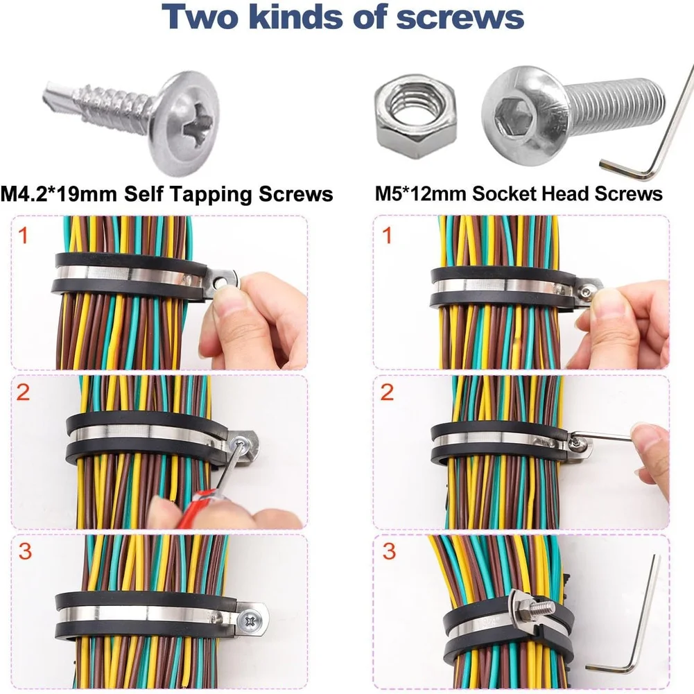 Cable And Pipe Management Color as Show 304 Stainless Clamps Rubber Lined Holders Multi-purpose Use 304 Stainless Steel