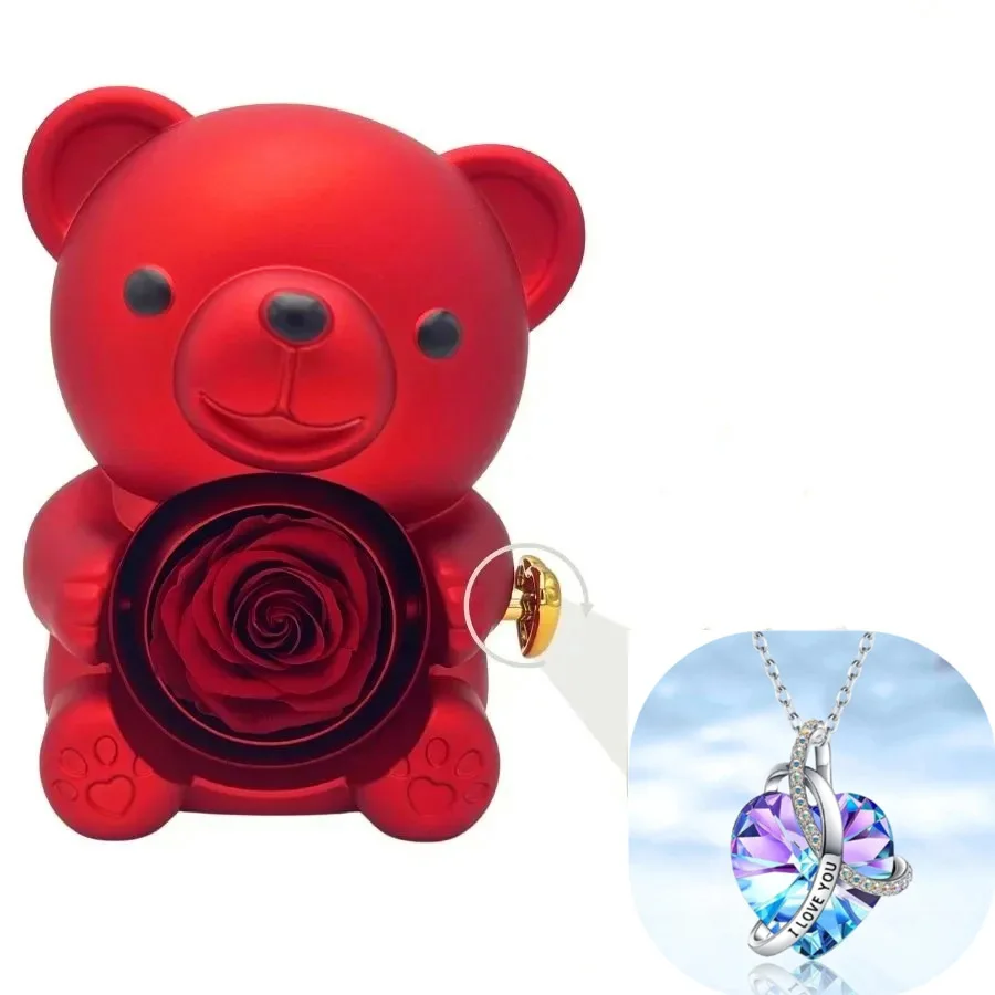 Rose Hugging Bear box and necklace