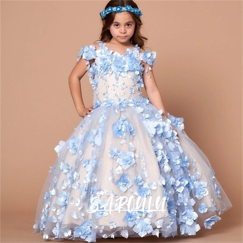 

3D Floral Ball Gown Dress For Kids, Flower Girls Dresses For Wedding, Ring Bearer Princess Party Dress, Children Formal Gown