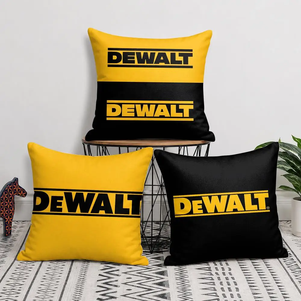 Simple D-Dewalts Logo Cushion Cover Double-Sided Plush Sofa Pillow Covers Organic Breathable Invisible Zipper
