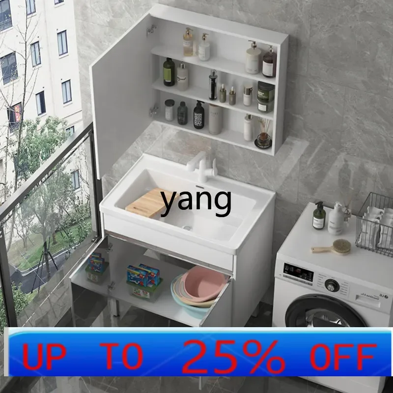 LH  Balcony Laundry Pool Basin Stainless Steel Bathroom Laundry Cabinet with Rub Board