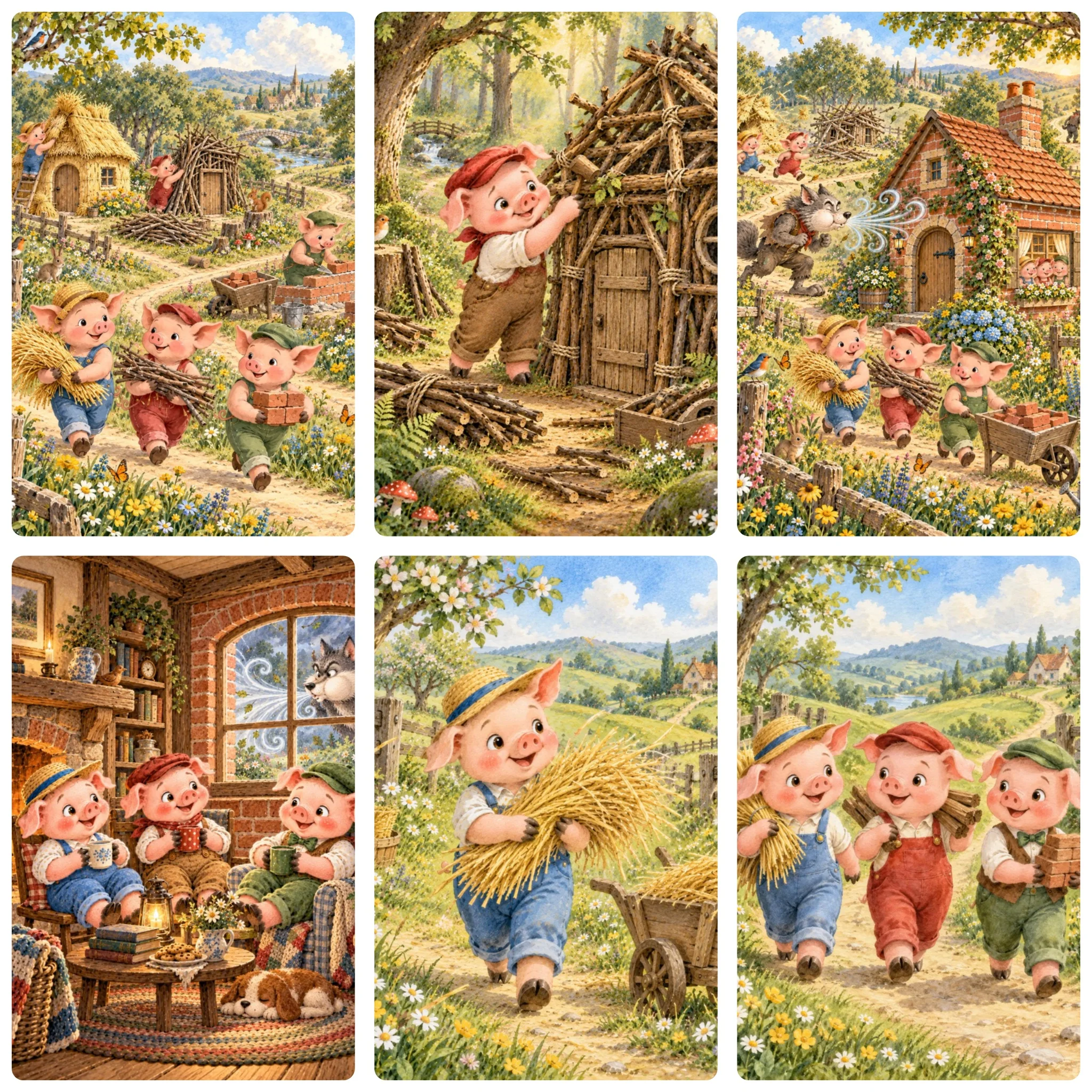 DIY 5D Diamond Painting, The Three Little Pigs Story Collage, Hobby Craft for Home Wall Decor, Ideal Gift for Art Lovers