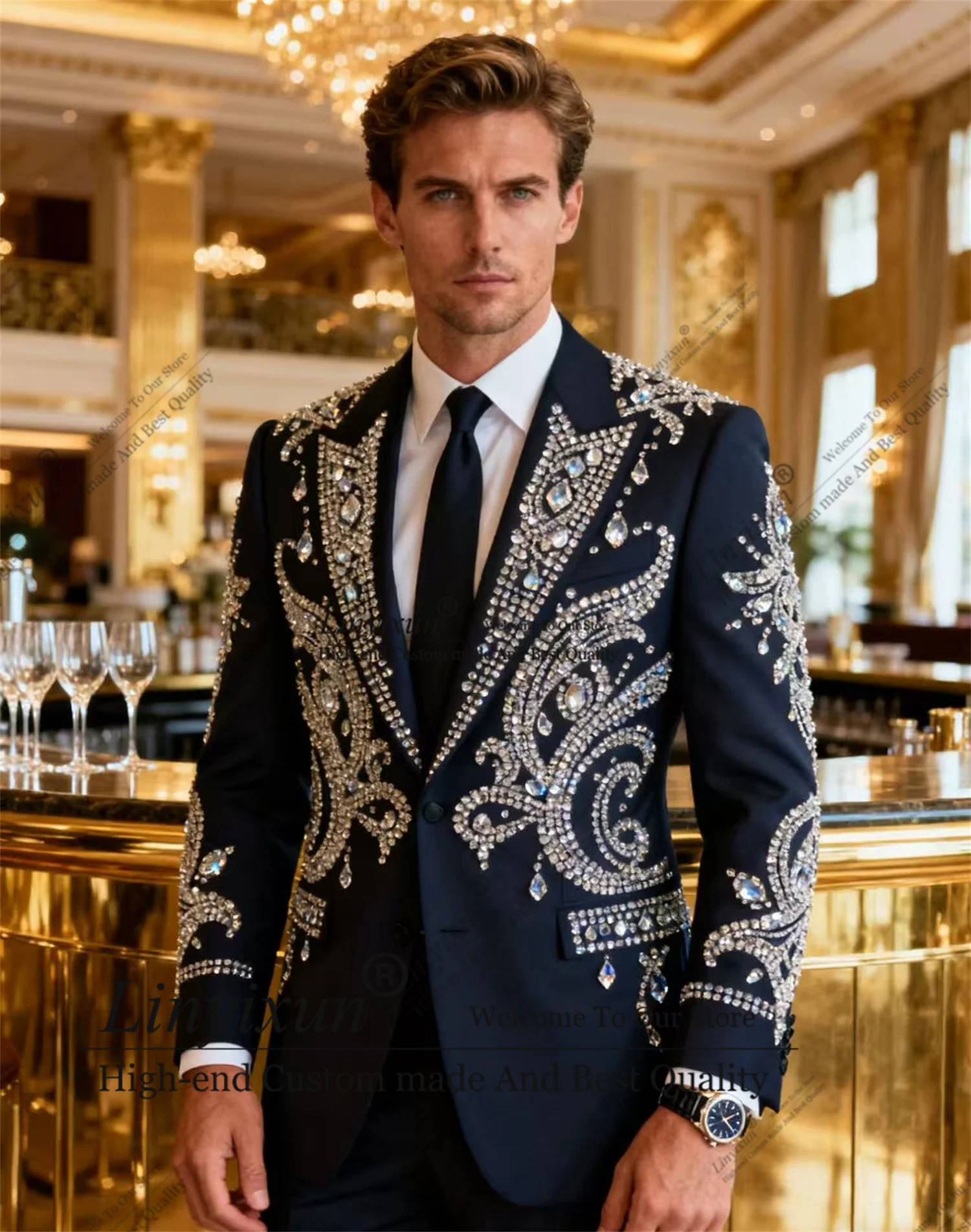 

Элегантный дизайн, мужские костюмы со стразами, комплекты из 2 предметов, вечерние блейзеры, облегающий костюм по индивидуальному заказу, роскошные формальные смокинги для жениха
