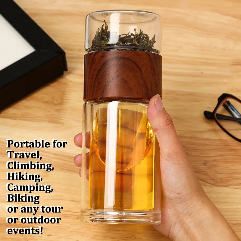 Insulated Tea Tumbler Removable Infuser Portable Travel Double Wall Glass Water Bottle Lid Loose Leaf Separation Canister 360ml