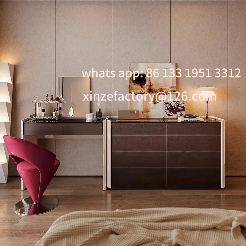 

Customizable Italian minimalist eight-bucket cabinet dresser integrated bedroom end of bed makeup table storage high-end upgrade