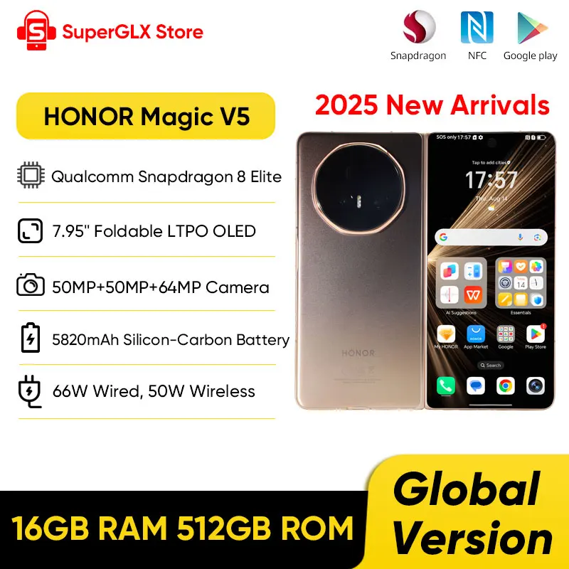 【В НАЛИЧИИ】HONOR Magic V5 Global Version Snapdragon 8 Elite 7,95 