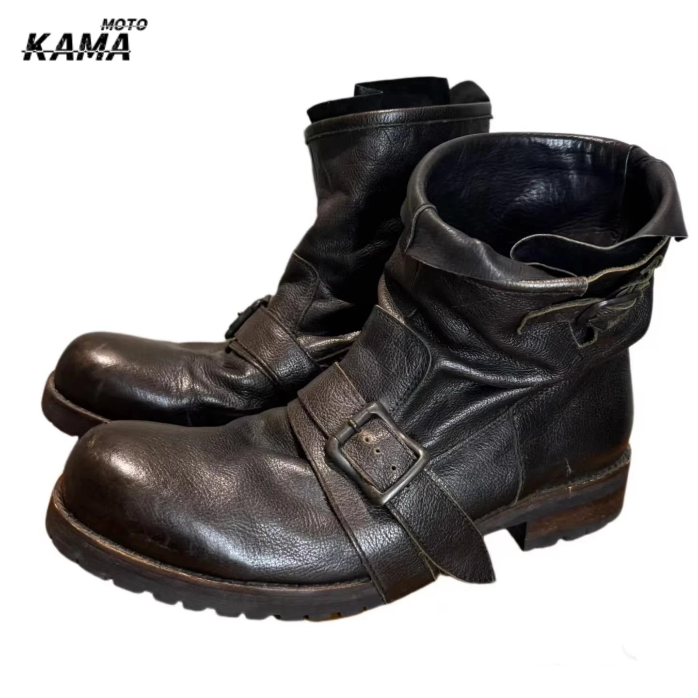 

Плиссированные мотоциклетные ботинки, модные модные мужские и женские кожаные полусапоги, новый стиль, водонепроницаемые ботинки с круглым носком