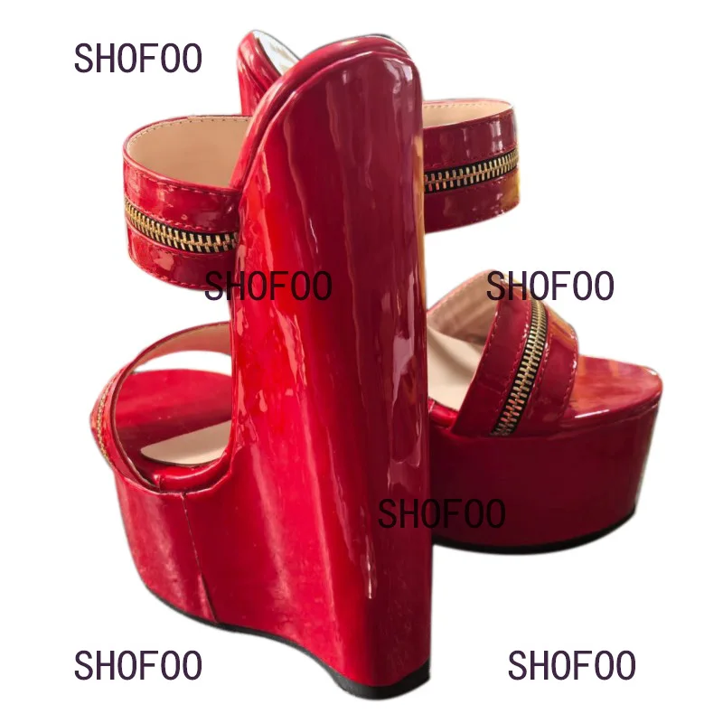 SHOFOO shoes Fashionable women\'s high-heeled sandals. About 20cm heel height. Wedges slippers. Outdoor summer women\'s shoes.