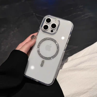 Luxury Wireless Charge Magsafe Shockproof Glitter Phone Case For iPhone 16 15 14 13 Pro Max Transparent Magnetic Bumper Cover