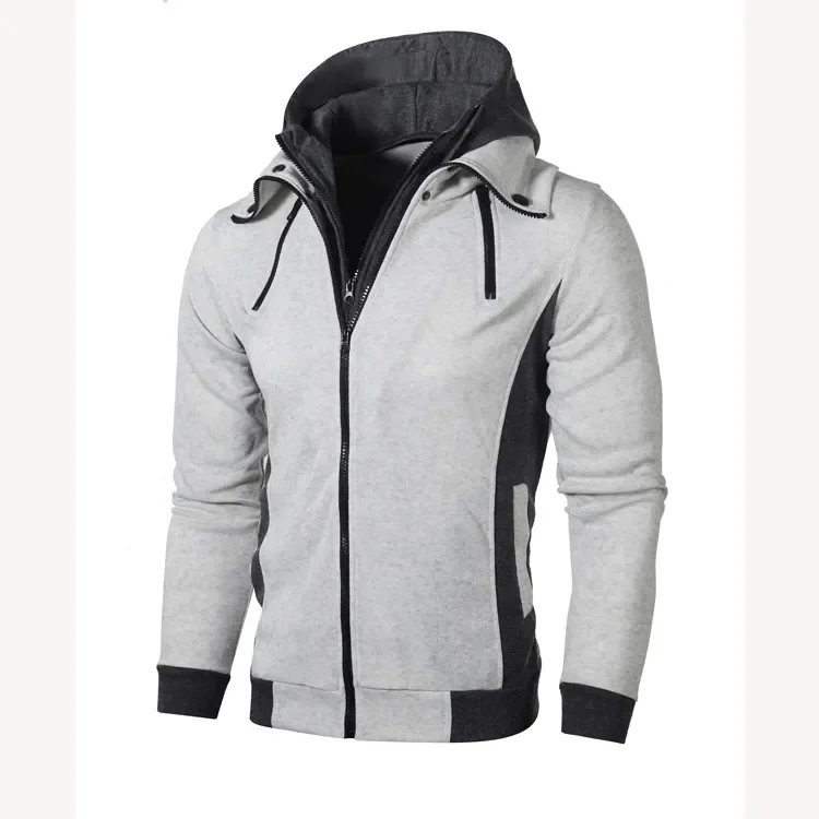 Men Hoodie Coats Autumn Winter Double Zip Pocket Long Sleeve Zip Cardigan Sweatshirt Male BSD-ZW26