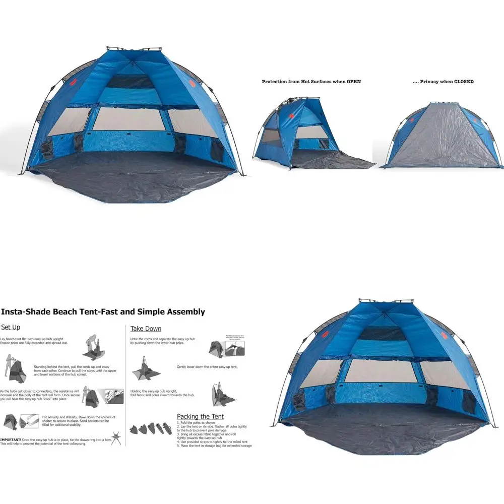 

Пляжная палатка для 4 человек с быстрой установкой - размер XL, синяя