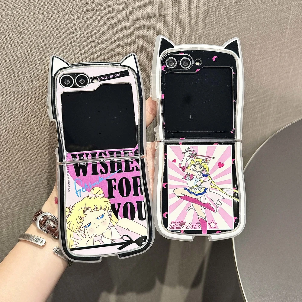 Cute Cartoon Japan Anime Sailor Moon Tsukino Usagi Phone Case For Samsung Galaxy Z Flip 7 6 5 Soft TPU Back Cover For Z Flip 3 4