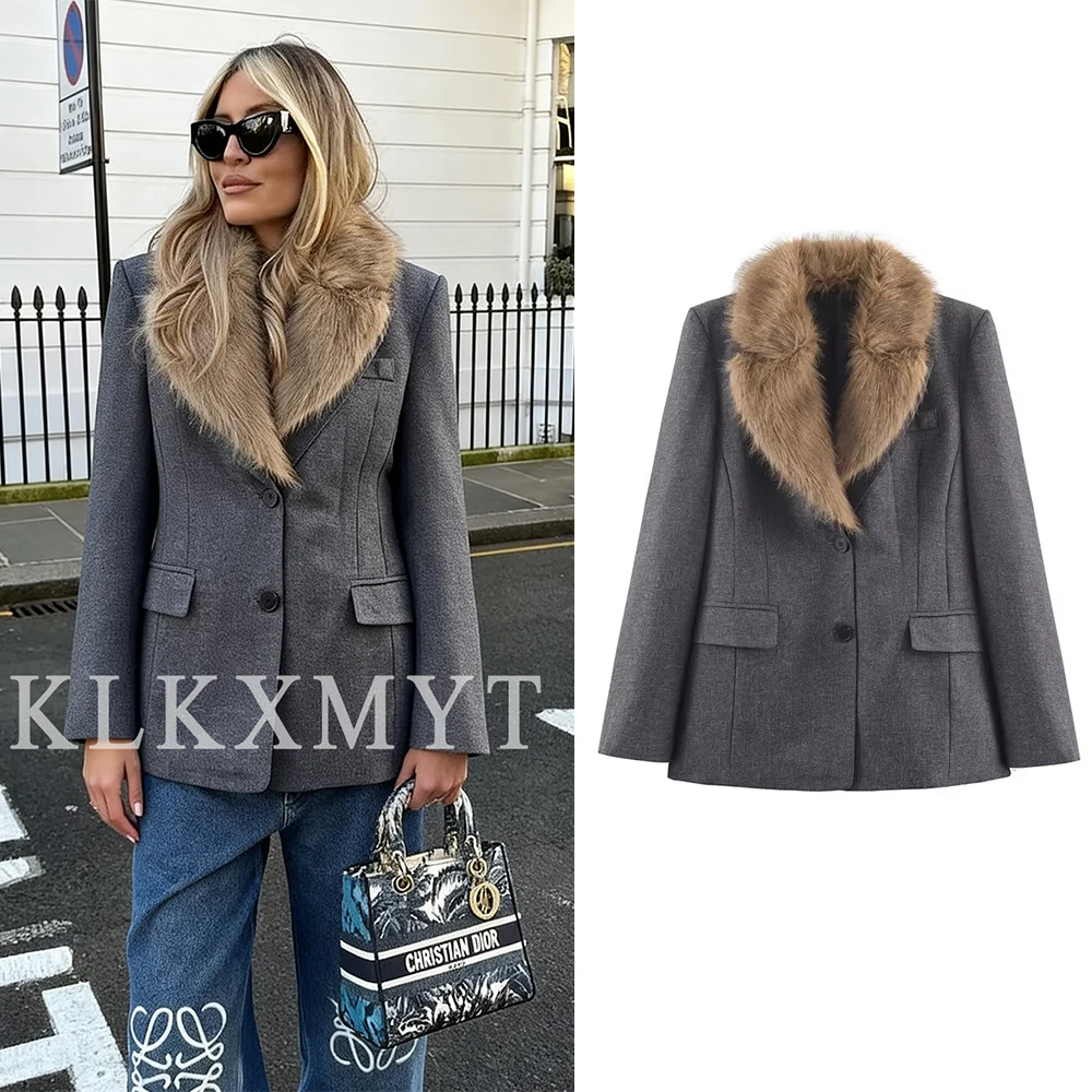 

Women Fur Collar Jacket 2025 Women Long Sleeve Button Leisure High Street Short Jacket Lady Autumn Winter New Fashion Outerwears