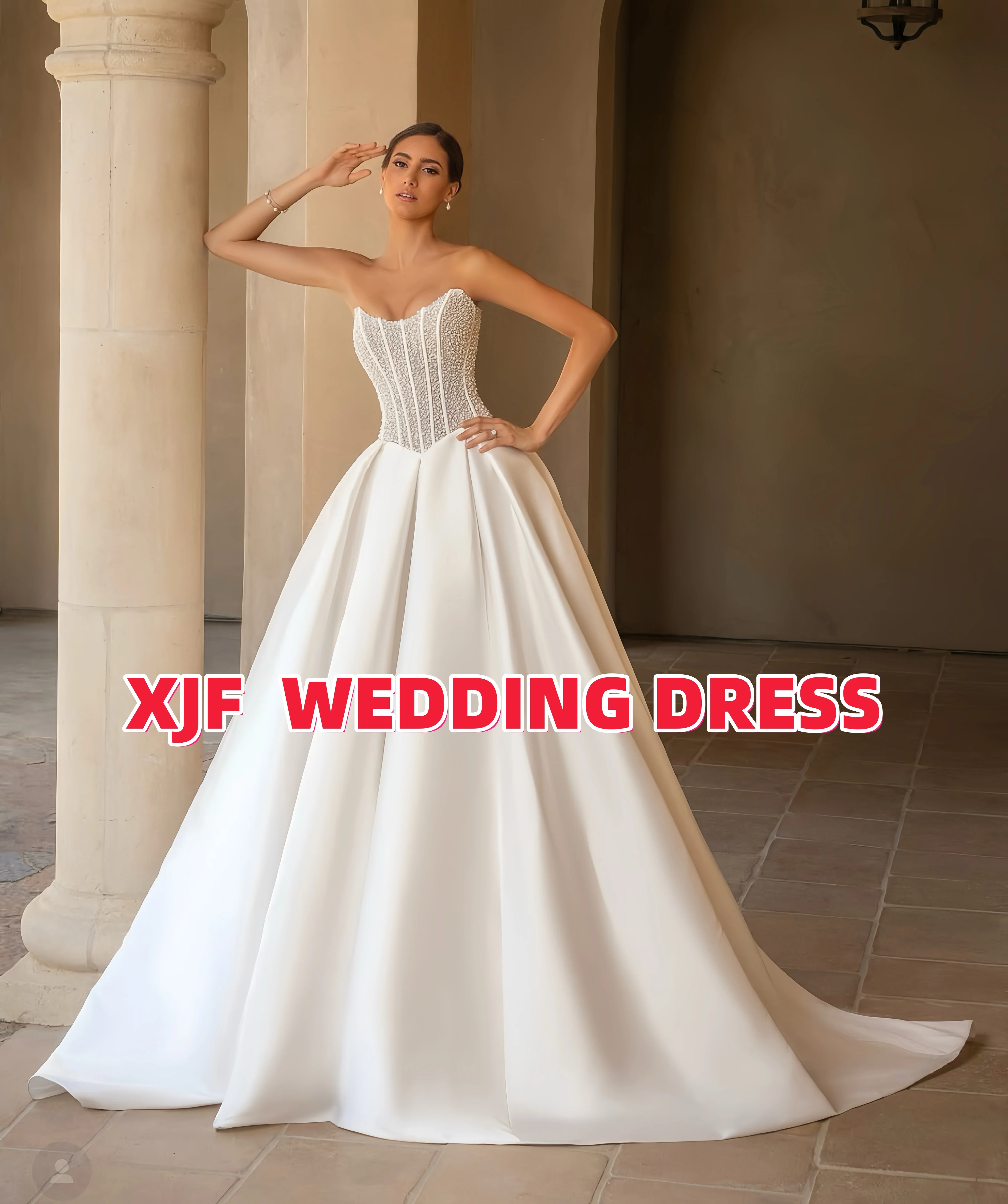 

Элегантное свадебное платье по индивидуальному заказу, без бретелек, без рукавов, с бисером, трапециевидное платье robe de mariee, свадебное платье, платья de novia