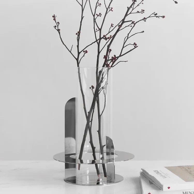 แจกันแก้วใสตกแต่งลายดอกไม้ สำหรับตกแต่งห้องตัวอย่าง ห้องนั่งเล่น ทางเข้า ห้องรับประทานอาหาร