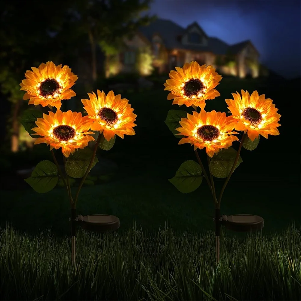 

3 Heads Solar Sunflower Garden Light Outdoor Waterproof LED Solar Lawn Lamp for Pathway Yard Villa Patio Landscape Decoration