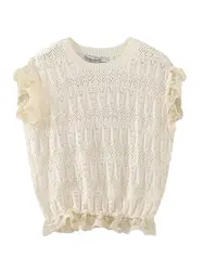 XNWMNZ 2024 Women's Fashion romantic knitted top Women high street O neck sleeveless lace ruffled trims female chic top