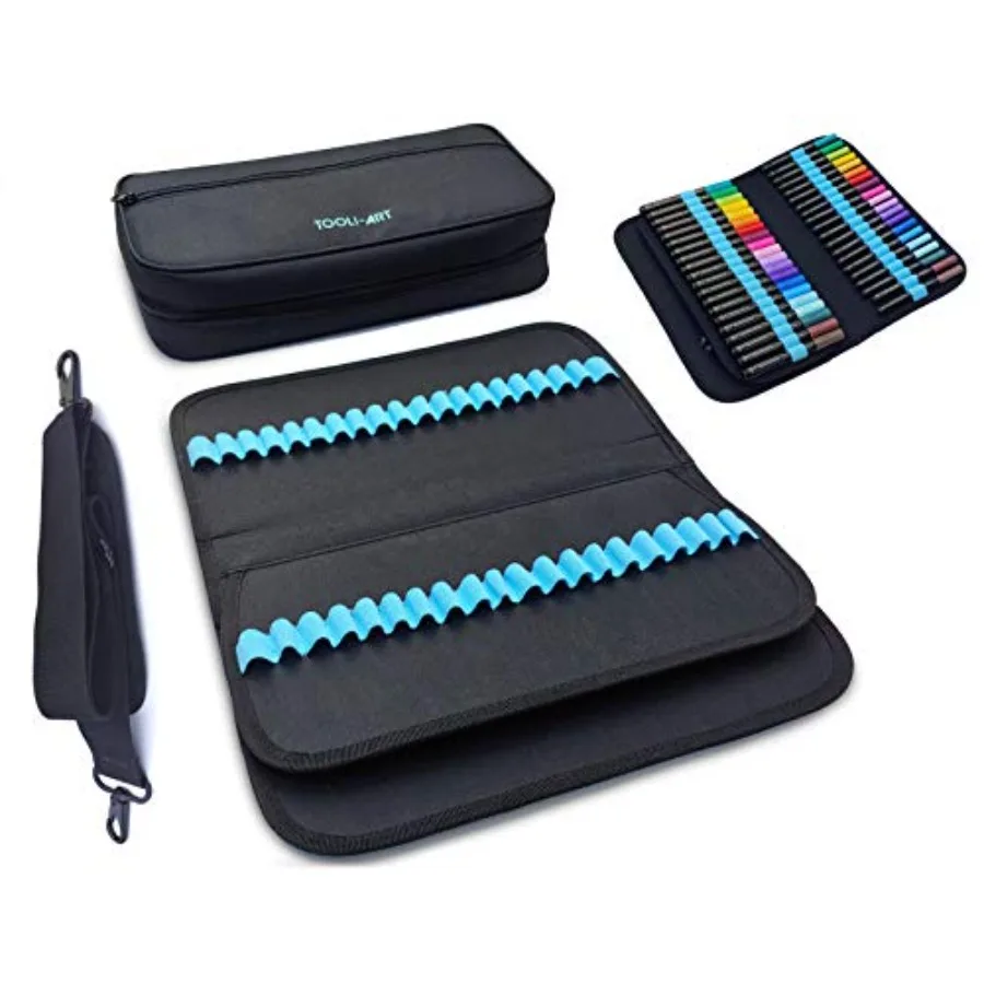 

Marker and Pen Carrying Case -120 Slots Canvas Extra Pockets Trolley Sleeve Removable Shoulder Strap For Most Markers up to 15m