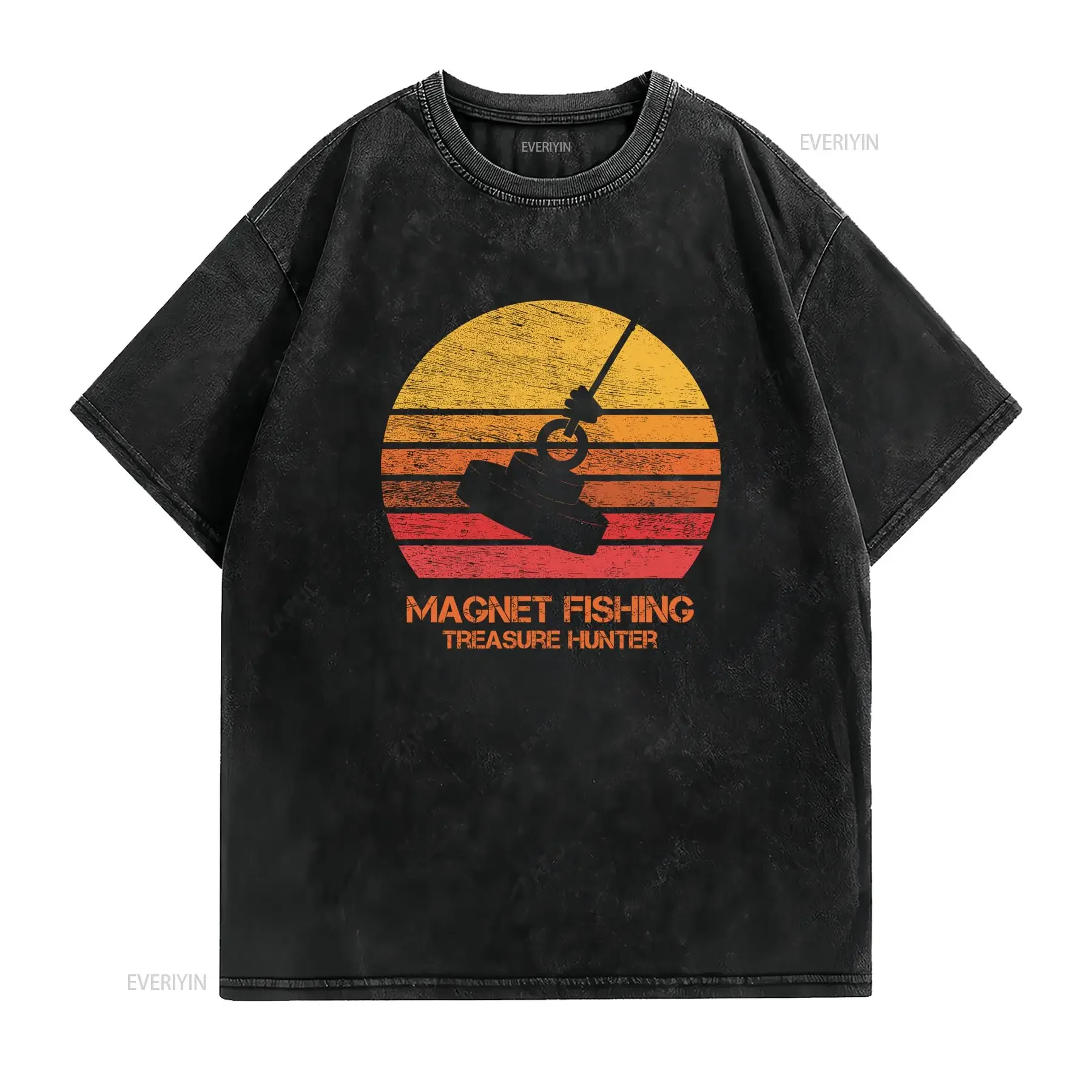 Vintage Retro Sunset Magnet Fishing T Shirt vintage Washed Breathable Slightly fashion Stylish streetwear Soft Versatile
