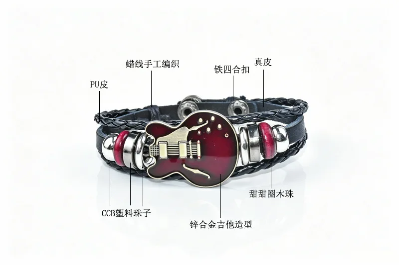 Vintage Musik-Gitarren-Lederarmband für Männer Europäischer Punk-Stil Armband mit Titan-Stahlschnalle Modischer Herren-Handschmuck Geschenk – Detail 8