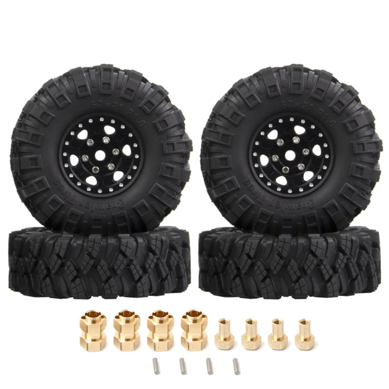 4Pcs 62X21mm 1.0 Inch Metal Beadlock Wheel Rim Tire Set for 1/18 1/24 RC Crawler Car Axial SCX24 AX24 TRX4M FCX24,4