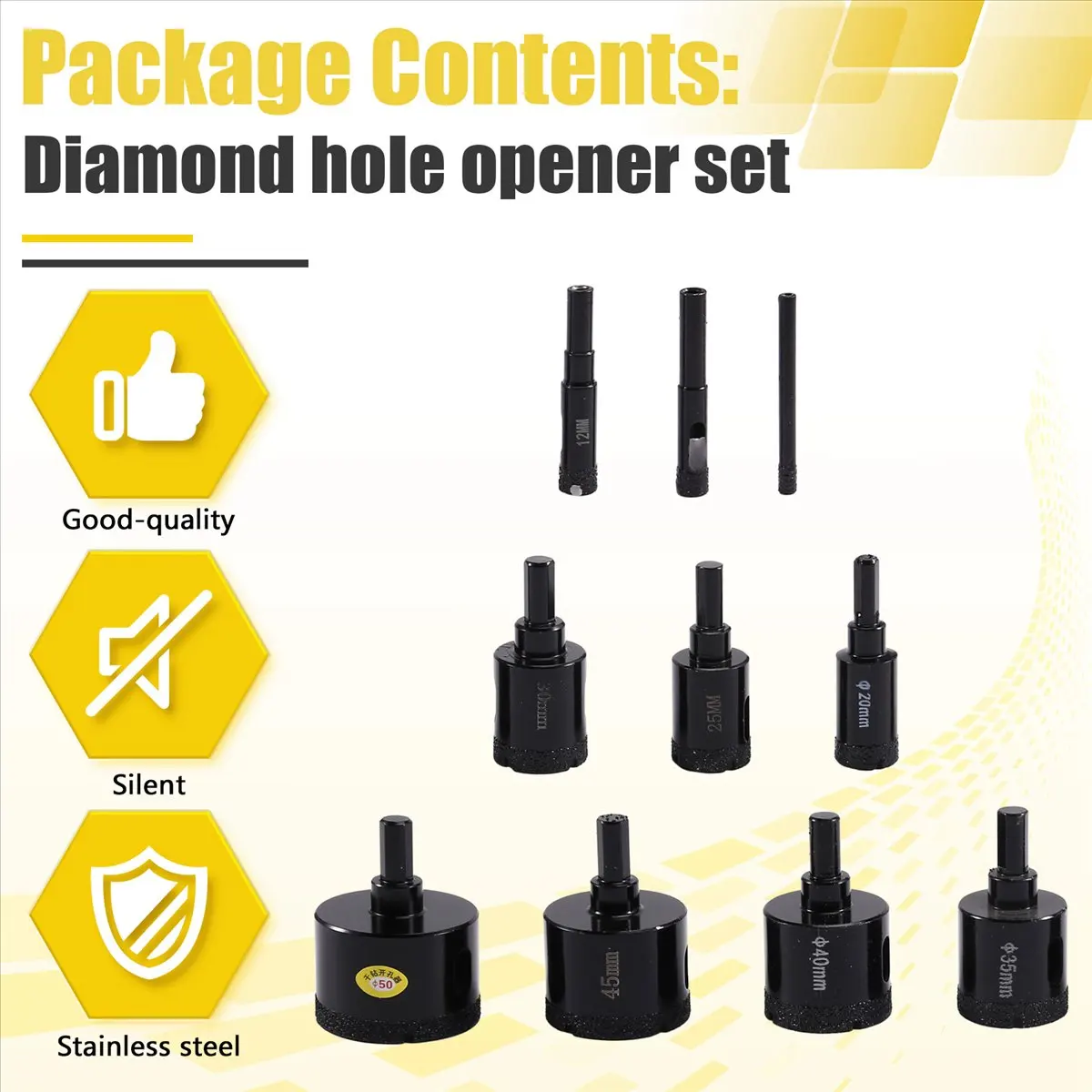 Reliable-  Core Drill Bit Set, 10 PCS Brazed Hole Saw for Tile, Granite, Marble, and More