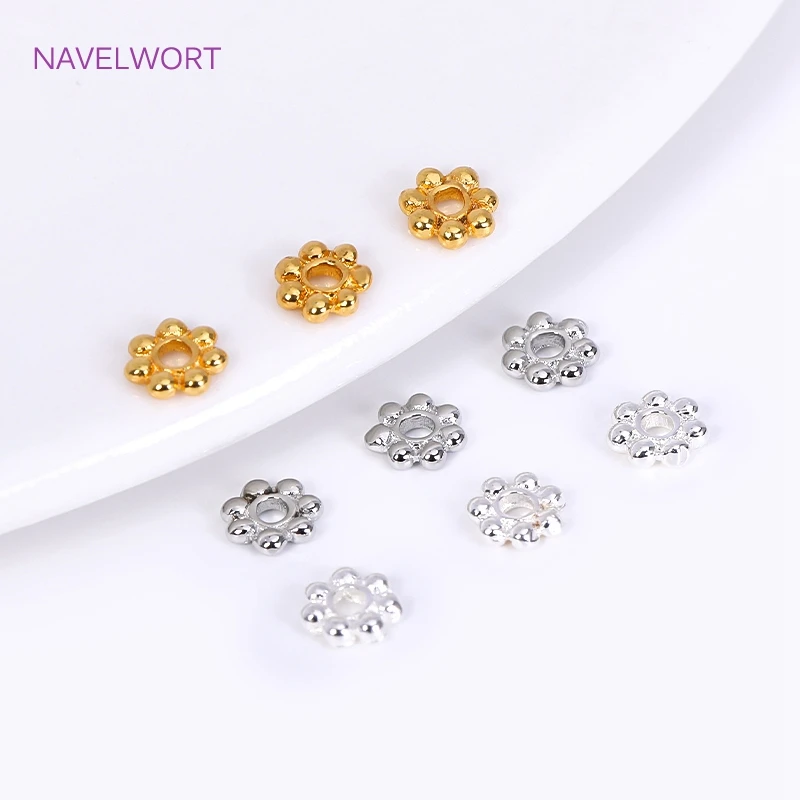Brass 4/5/6mm Snowflake Spacer Beads 18k Gold Plated Flower Spacer Beads DIY Bracelet Making Fittings Jewelry Material Wholesale