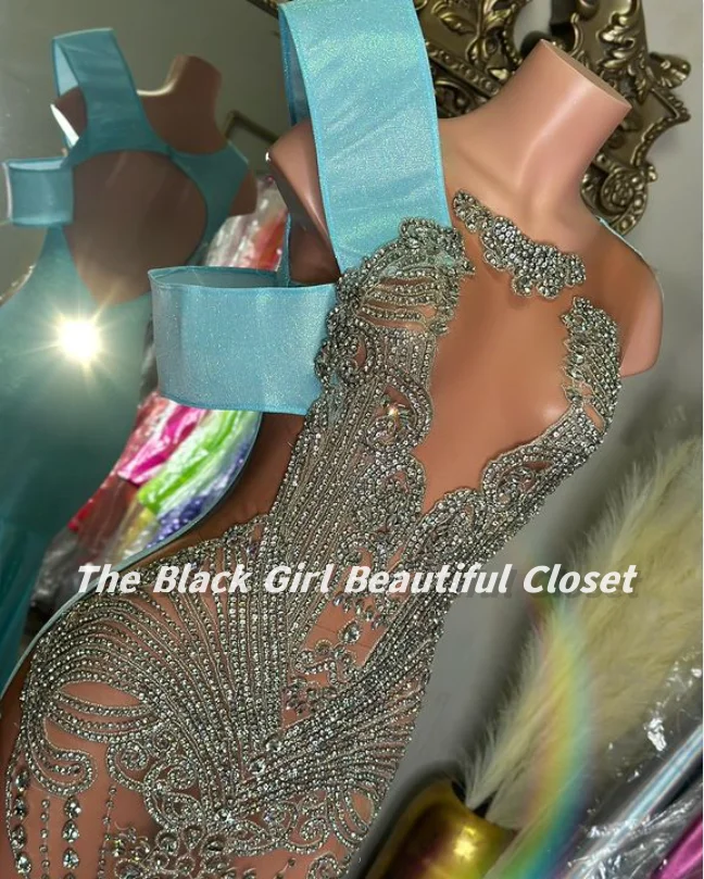 Vestidos de Cóctel azul cielo de lujo para Niñas Africanas, brillantes diamantes de imitación, lentejuelas adornadas, vestidos de fiesta de cumpleaños, vestido con volantes, nuevo