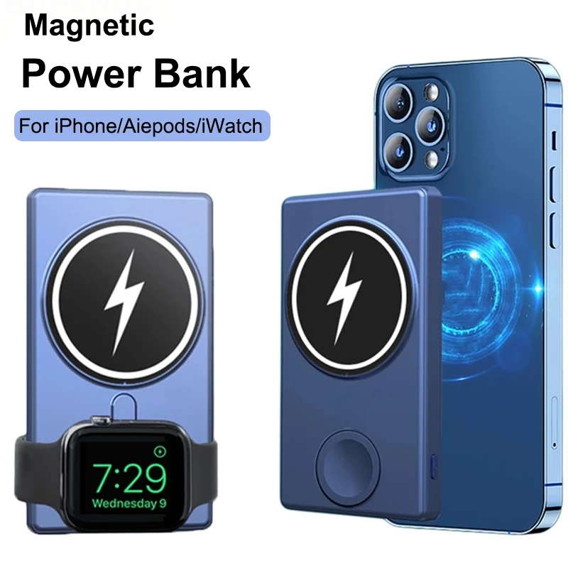 Wireless Charger Magnetic Power Bank For iphone15 14 13 12 11Pormax Apple Watch AirPods External Battery Pack Portable Powerbank