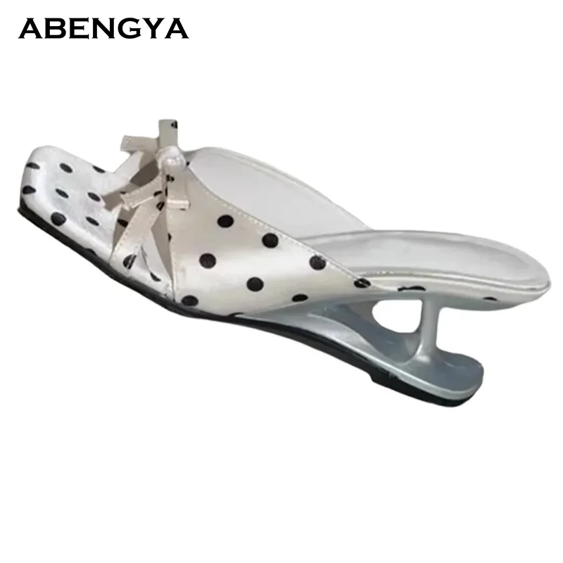 

Designer New Leather Wedges Slippers Women Square Toe Bow Knot Mules Dress Shoes Summer Fashion Party Banquet Beach Shoes Women