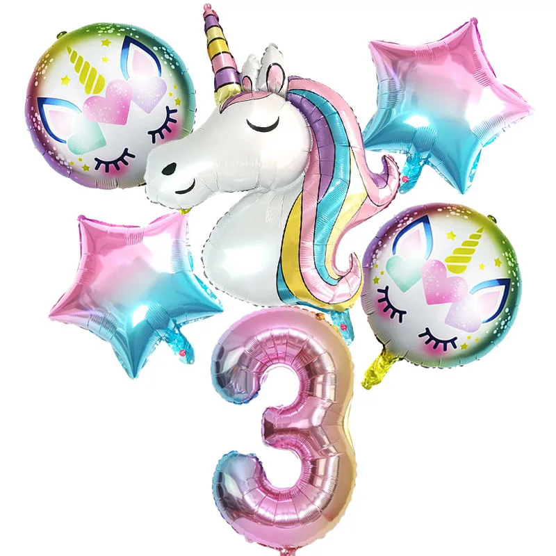 

Rainbow Unicorn Balloon Set 32 inch Number Foil Balloons Kids 1 2 3 Years Unicorn Birthday Party Decorations Baby Shower Globos