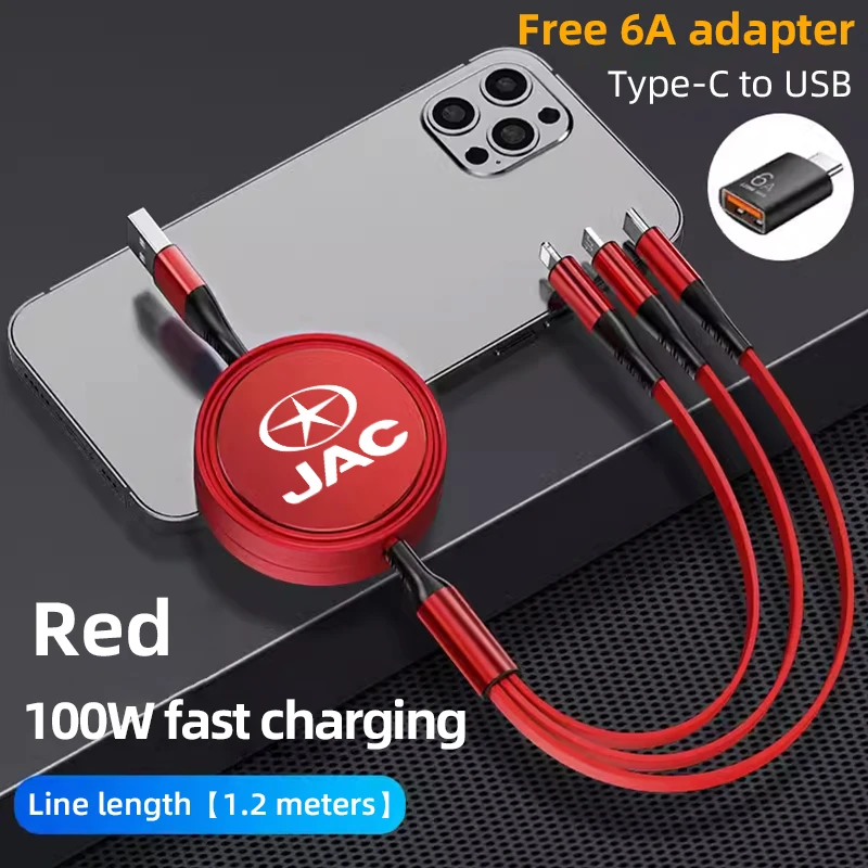 

For JAC Refine J3 J4 J7 JS3 JS4 KR1 S2 S3 S4 S5 S7 3 In 1 Retractable Data USB Cable Fast Wire Charging Cable Charger Type C