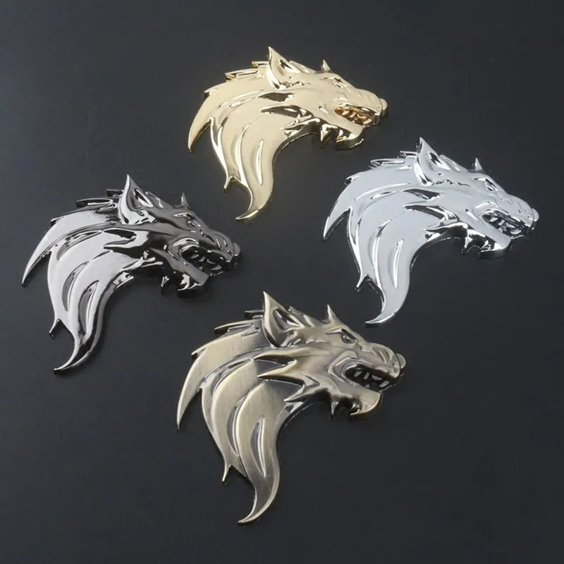 1 paar 3D metalen wolf hoofd auto motorfiets auto sticker logo embleem decoratie auto stickers en stickers auto styling