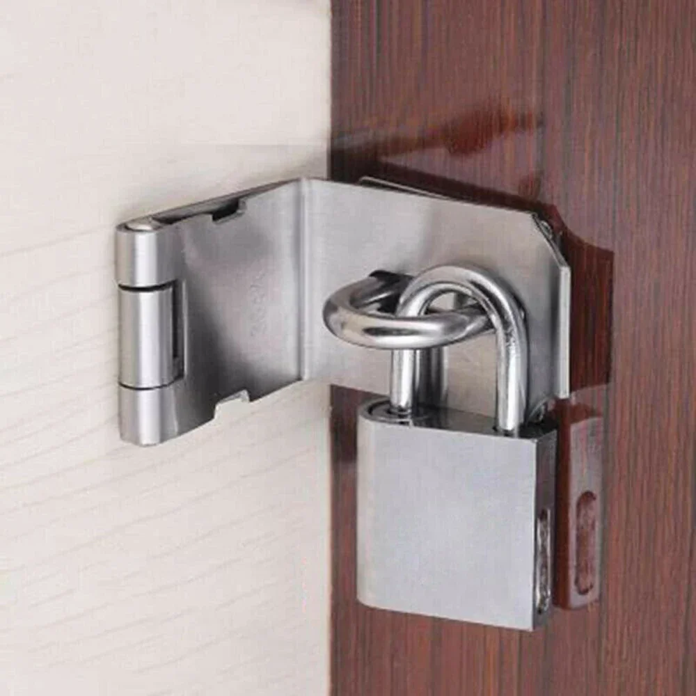 90 Degrees Door Clasp Lock Stainless Steel Padlock Hasp Staple Gate Door Shed Latch Lock Security Burglar-proof Hardware