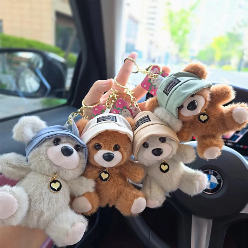 

Cartoon Cute Dressing Hat Bear Plush Doll Keychain Pendant Backpack Hangings Decoration Gift