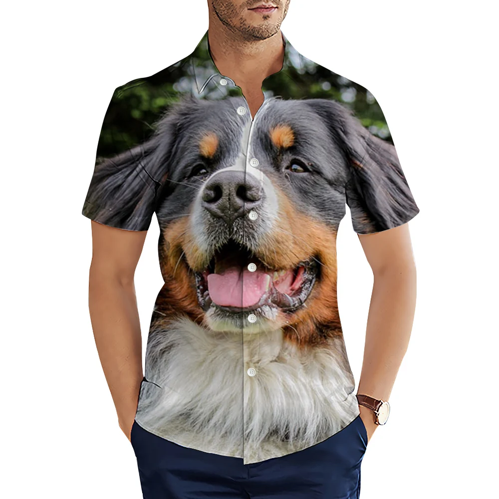 

HX Hawaii Shirts Funny Animal Bernese Mountain Dog Smiling 3D Graphic Casual Shirts Summer Short Sleeve Tops Camisas S-5XL