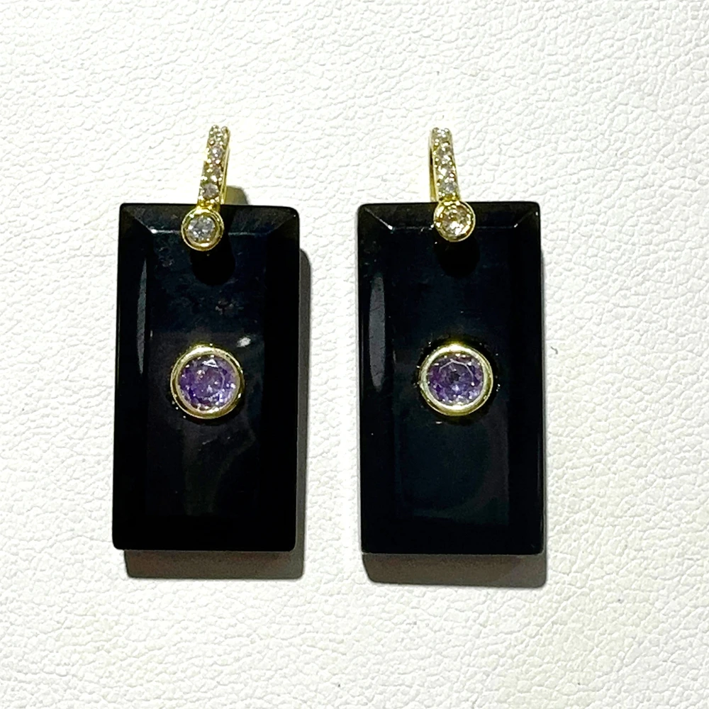 Naturstein Amethyst Tigerauge Labradorit mit Zirkonia eingelegter geometrischer Anhänger DIY Halskette Ohrringe Modeschmuck – Detail 13