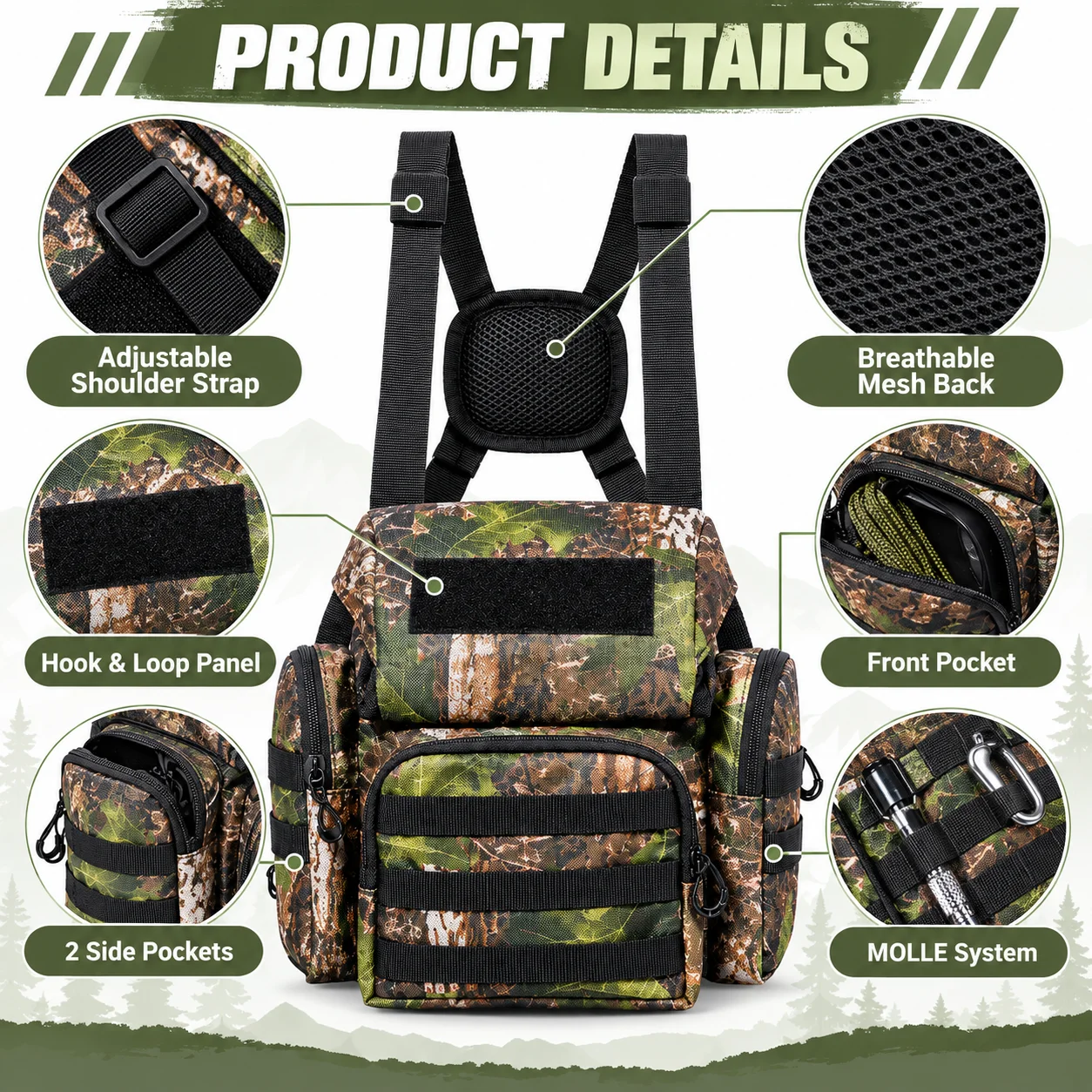 Binocular Harness Chest Pack with Rangefinder Pouch, Bino Bag for Bird Watching Hiking Camping Cycling Outdoor Adventure