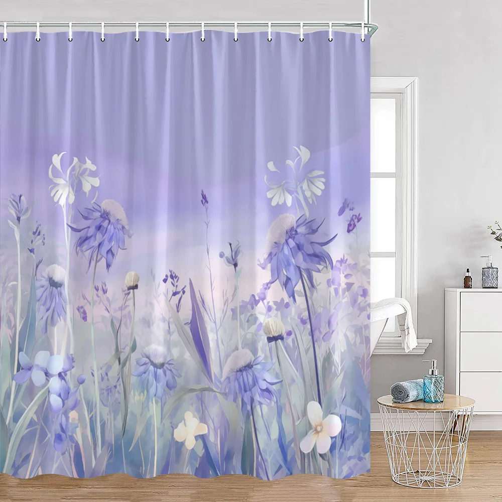 Watercolor Flowers Floral Shower Curtains Butterfly Greenery Plants Nature Home Decor for Bathroom Polyester Fabric Bath Curtain