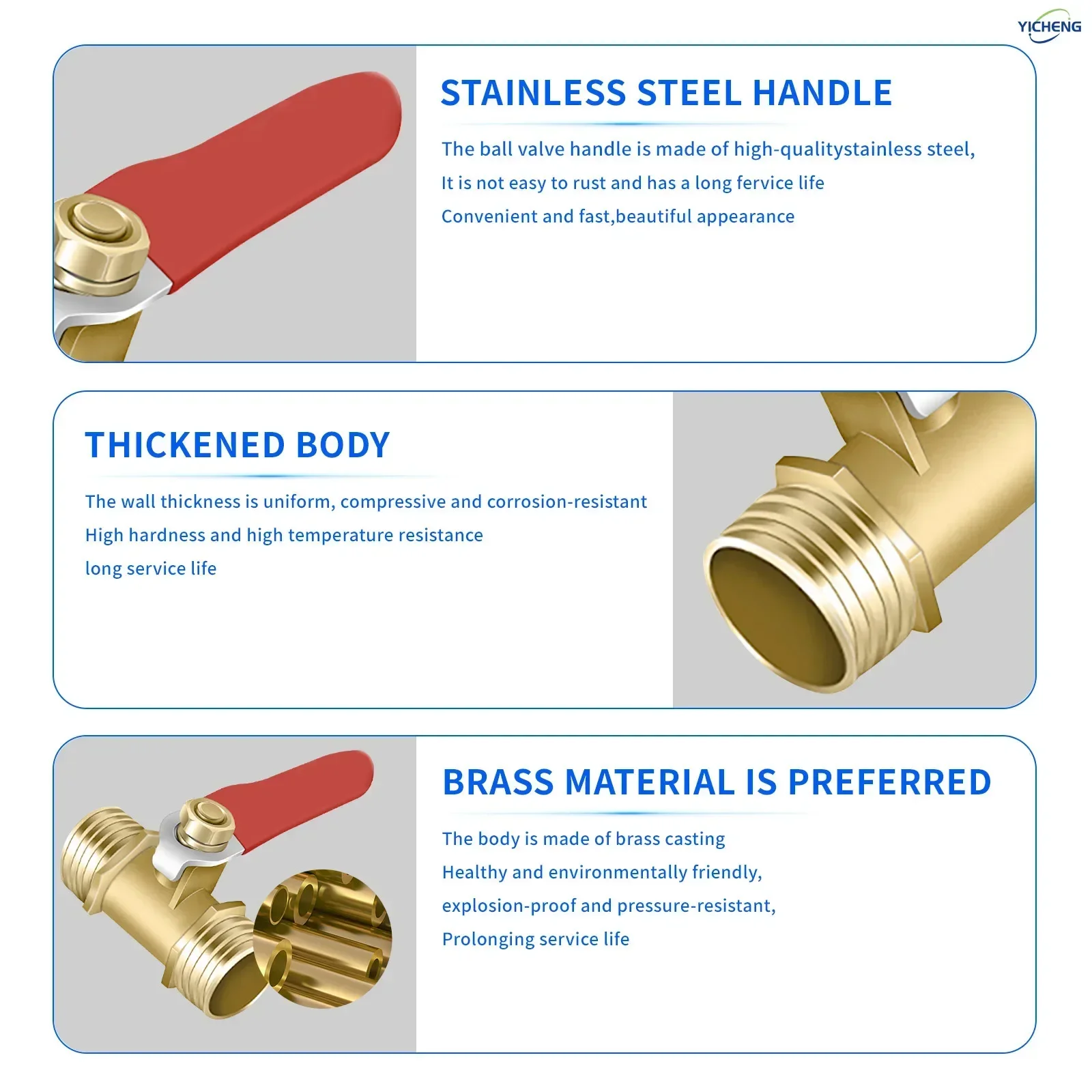 PNEUMATIC Brass Red handle ball valve with external thread 1/4"3/8"1/2" inch (Pack of 5) Can discharge liquids and gases