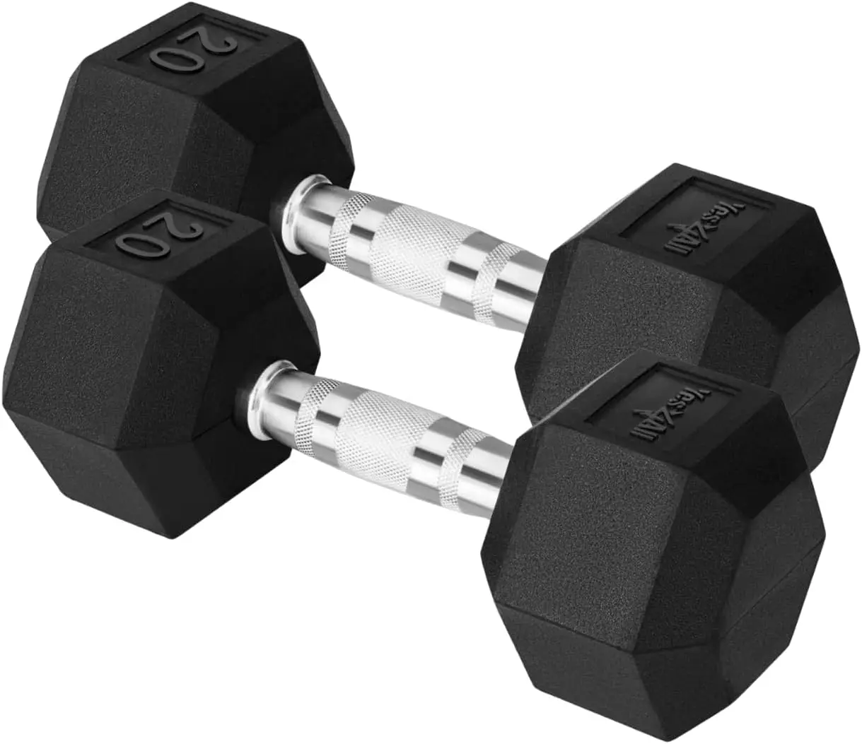 Yes4All Chrome/Rubber Grip Encased Hex Dumbbells – Hand Weights With Anti-Slip 10-30 LBS Pair